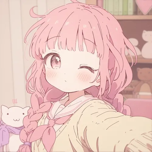 Hình đại diện anime cute cô gái tóc hồng mắt to mang vibe hồng pastel