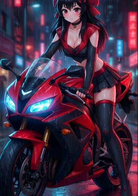 Hình ảnh anime gái xinh đi mô tô cá tính