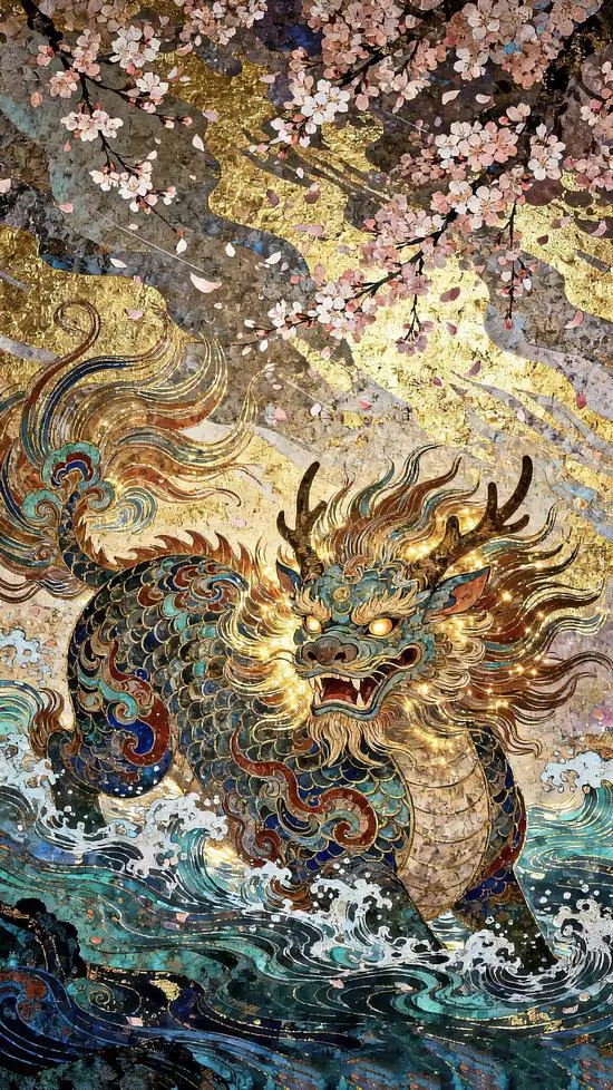 Hình nền tỳ hưu vàng kim đứng nghiêng trên đống tiền cổ, miệng ngậm thỏi vàng và đôi cánh xòe nhẹ, ảnh 3D đẹp mắt gợi cảm giác chiêu tài và thịnh vượng
