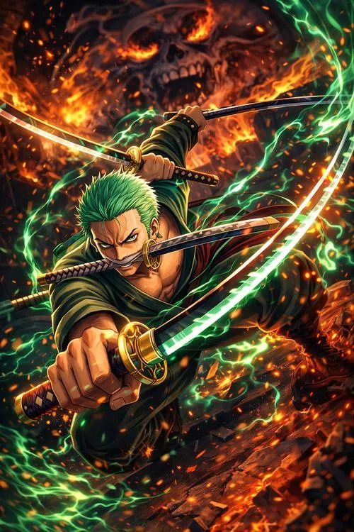 Hình nền đẹp Zoro phủ haki lên kiếm, chuôi kiếm nổi chi tiết, độ sắc nét cực đã mắt