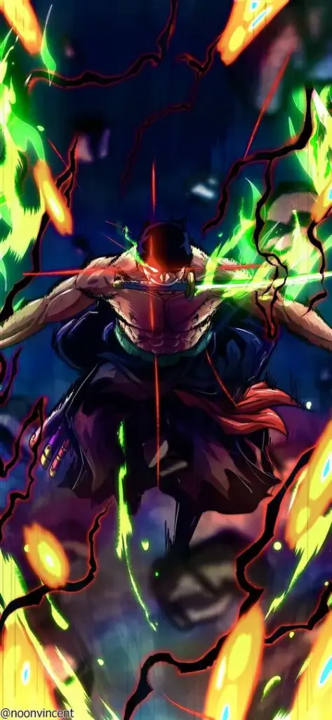 Tải ảnh Zoro bá đạo haki tam kiếm phái, ánh mắt lạnh, vệt chém sắc nổi trên nền tối