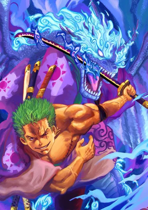 Ảnh bìa 4K đẹp Zoro bùng haki, tia sét đen quấn quanh, nền chiến trường khói lửa