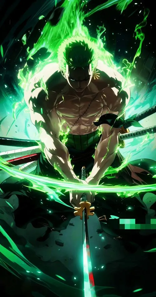Ảnh bìa 4K Zoro phủ giáp đen lên kiếm, vệt chém như xé màn hình, ánh mắt sắc
