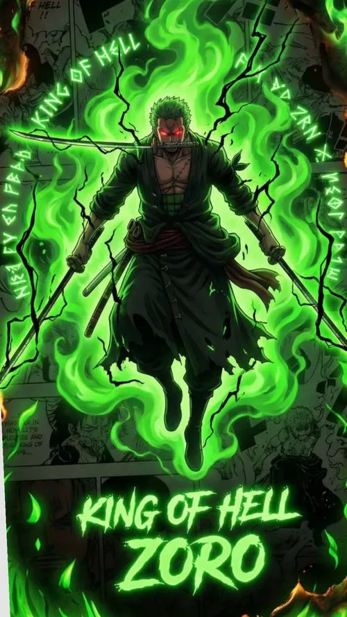 Tải ảnh Zoro chiến thần haki, vệt chém sáng, nền khói bụi làm hiệu ứng mạnh hơn