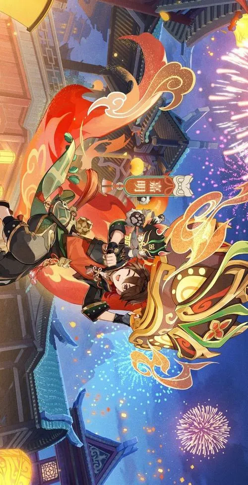 Ảnh nền PC Gia Minh anime pose dậm nhảy đáp kích, tàn lửa bay mịn, cảm giác chuyển động mạnh