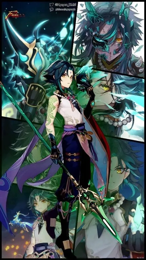 Ảnh fanart Xiao phong cách anime, sương mù mỏng, silhouette rõ, nhìn trầm mà ngầu